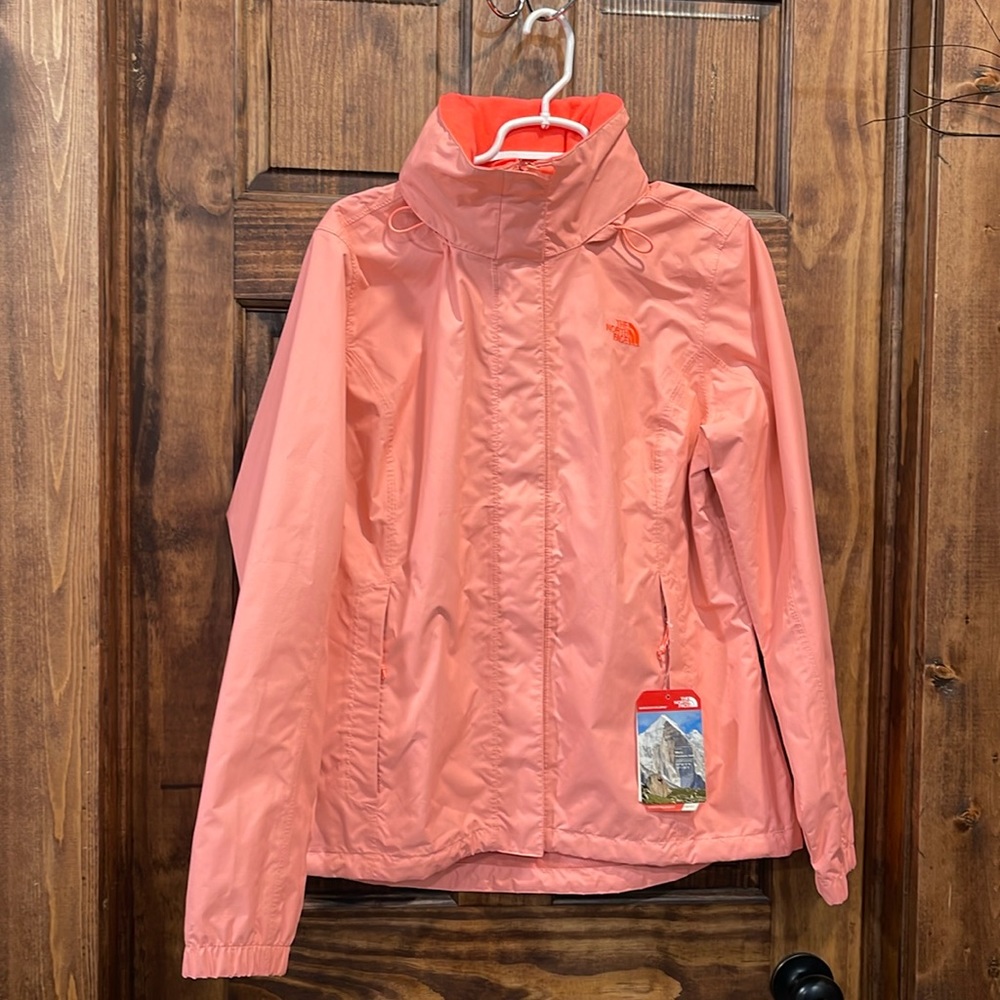Coral north face rain jacket